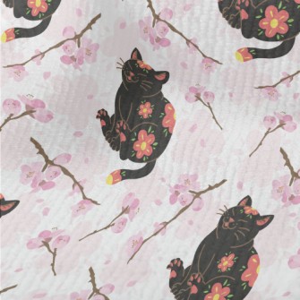 Black Cat With Cherry Blossom  Terry
