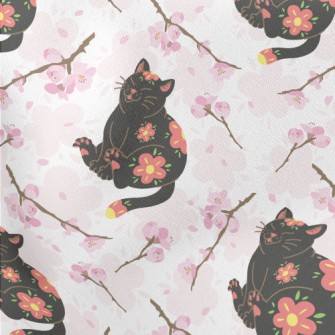 Black Cat With Cherry Blossom  Stretch Ponte