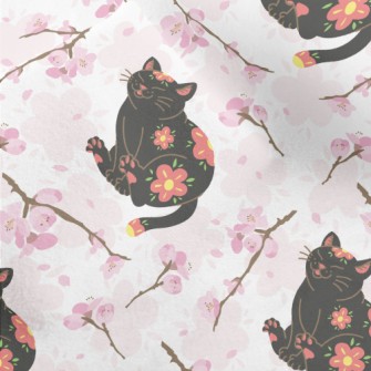 Black Cat With Cherry Blossom  Micro Fleece