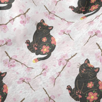 Black Cat With Cherry Blossom  Minky
