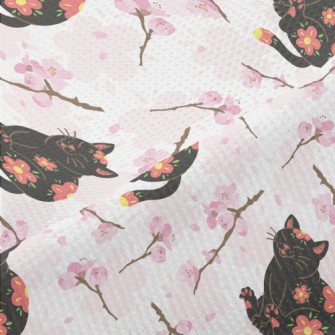 Black Cat With Cherry Blossom  Piqué