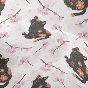 Black Cat With Cherry Blossom  Lightweight Performance Linen
