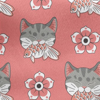 Patterned Cat Koi Jersey Backed Fleece