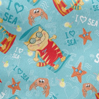 Relaxing Holiday Cat Jersey Backed Fleece