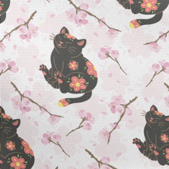 Black Cat With Cherry Blossom  Pongee