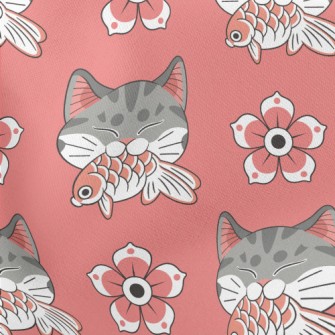 Patterned Cat Koi Lightweight Cotton Poplin