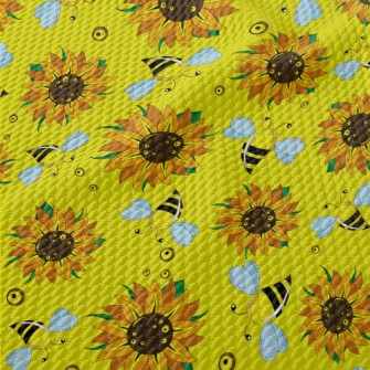 Sunflowers And Bees Birdseye Piqué