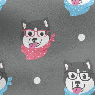 Husky With Glasses And Scarf Jersey Backed Fleece