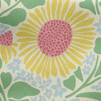 Doodle Sunflower Jersey Backed Fleece