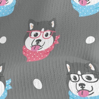 Husky With Glasses And Scarf Stretch Jersey
