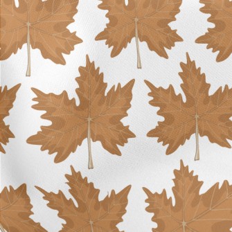 Hand Drawn Autumn Maple Leaves Lightweight Cotton Poplin