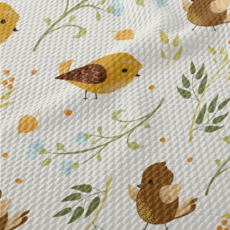 Sparrows And Flowers Birdseye Piqué