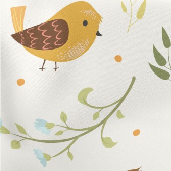 Sparrows And Flowers Lightweight Cotton Poplin