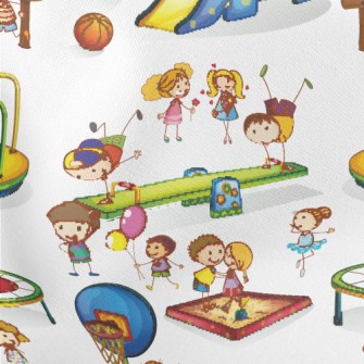 Children Playing In The Park Lightweight Cotton Poplin