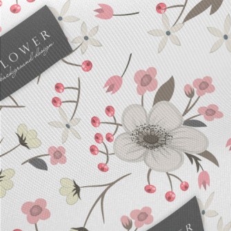 Hand Drawn Japanese Cherry Blo Midweight Cotton Poplin