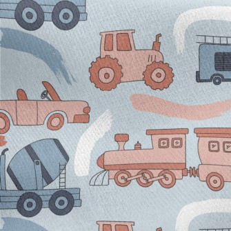 Car Train Cement Truck Jersey Backed Fleece
