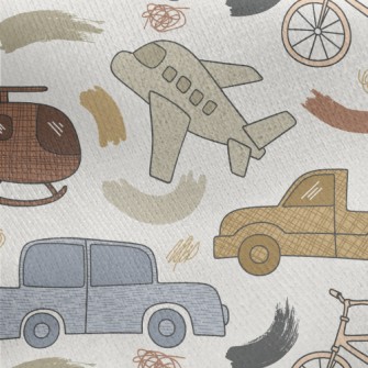 Retro Cars And Planes Jersey Backed Fleece