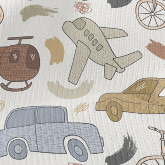 Retro Cars And Planes Stretch Jersey