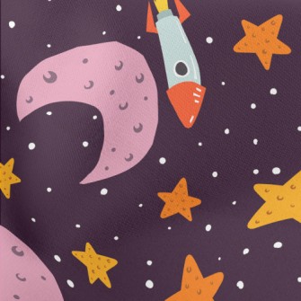 Star Moon Rocket Lightweight Cotton Poplin