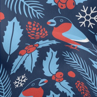 Bullfinch With Berries Lightweight Performance Linen