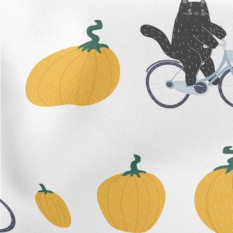 Black Cat And The Giant Pumpki Lightweight Cotton Poplin