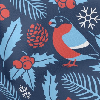 Bullfinch With Berries Lightweight Cotton Poplin