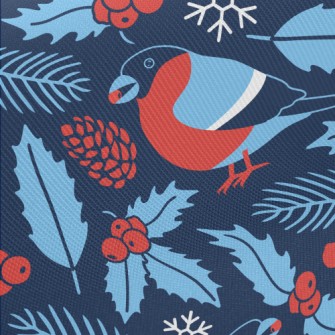 Bullfinch With Berries Midweight Cotton Poplin