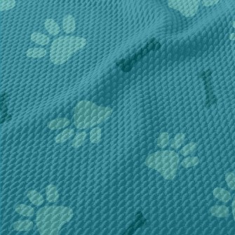 Blue Dog Footprints And Bones Birdseye Piqué