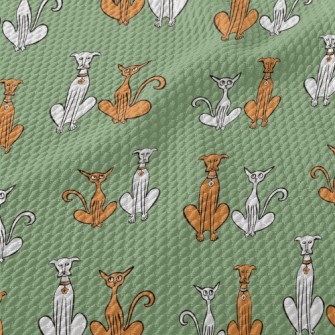 Hand Drawn Slender Cat And Dog Birdseye Piqué