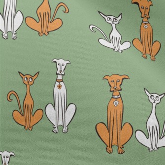 Hand Drawn Slender Cat And Dog Chiffon