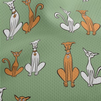 Hand Drawn Slender Cat And Dog Athletic Mesh Flat Back