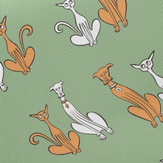Hand Drawn Slender Cat And Dog Twill