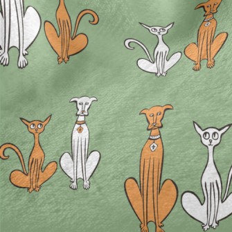 Hand Drawn Slender Cat And Dog Minky