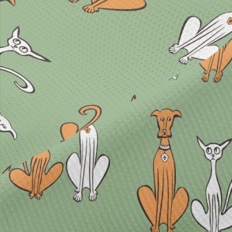 Hand Drawn Slender Cat And Dog Piqué