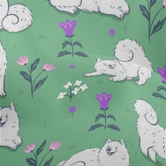 Samoyed On The Grass Lightweight Performance Linen