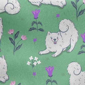 Samoyed On The Grass Jersey Backed Fleece