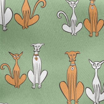 Hand Drawn Slender Cat And Dog Jersey Backed Fleece