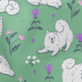 Samoyed On The Grass Lightweight Cotton Poplin