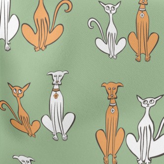 Hand Drawn Slender Cat And Dog Lightweight Cotton Poplin