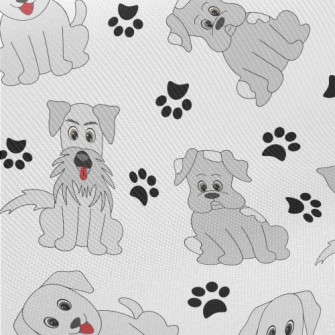 Cartoon Gray Puppy Midweight Cotton Poplin