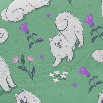 Samoyed On The Grass Midweight Cotton Poplin