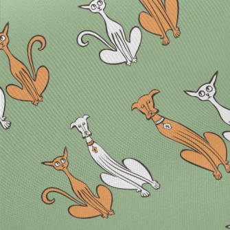 Hand Drawn Slender Cat And Dog Midweight Cotton Poplin