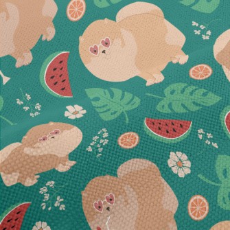 Cartoon Pomeranian Drinking Ju Performance Linen