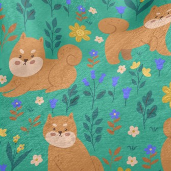 Shiba Inu In The Garden Minky