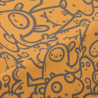 Cartoon Monster Doodle Piqué
