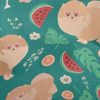 Cartoon Pomeranian Drinking Ju Lightweight Performance Linen