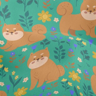 Shiba Inu In The Garden Lightweight Performance Linen