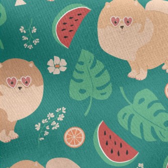 Cartoon Pomeranian Drinking Ju Jersey Backed Fleece