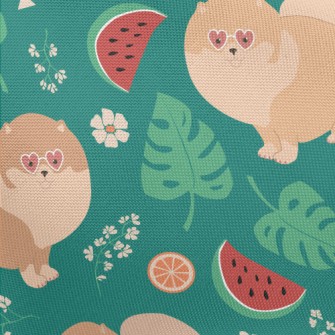 Cartoon Pomeranian Drinking Ju Pongee