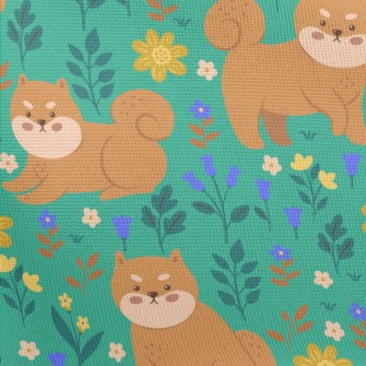 Shiba Inu In The Garden Pongee